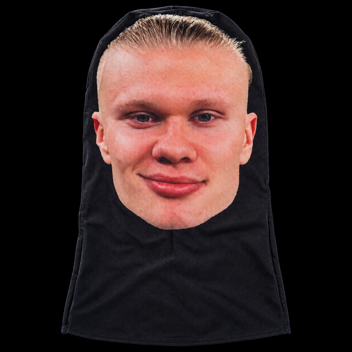 Erling Haaland MASKED product photo on black background