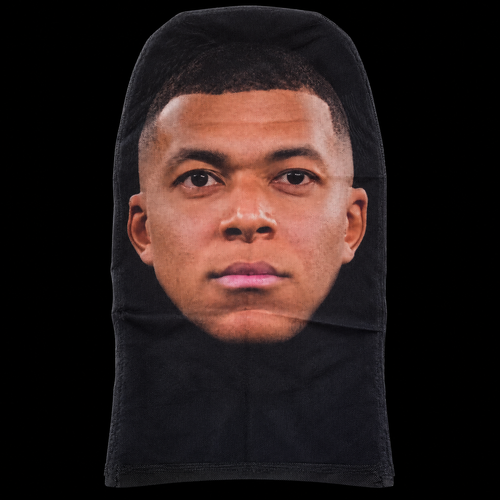 Kylian Mbappé MASKED product photo on black background