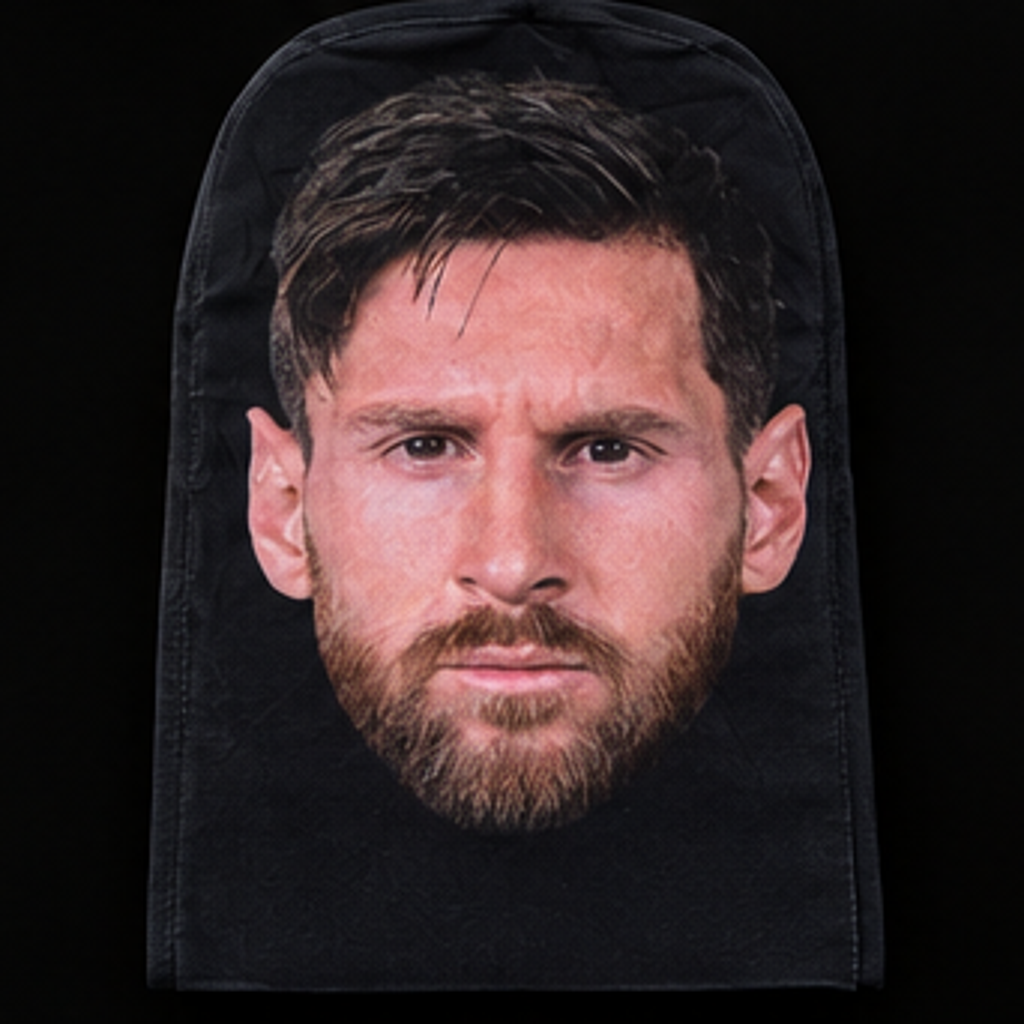 Lionel Messi MASKED product photo on black background